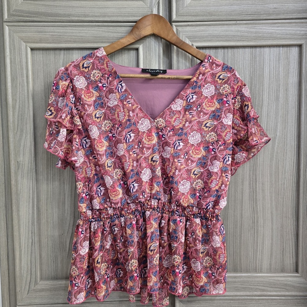 A Love Story Womans Blouse Sz XL Floral Pattern